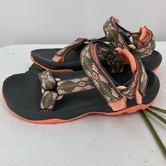 Teva Salmon Pink Green Aztec Tribal Hook Loop Adjustable Lightweight Sandal Shoe - Picture 3 of 10